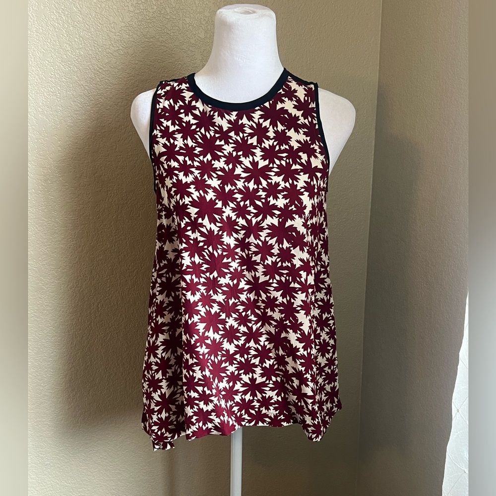 MADEWELL white and maroon floral silk sleeveless shirt | XS